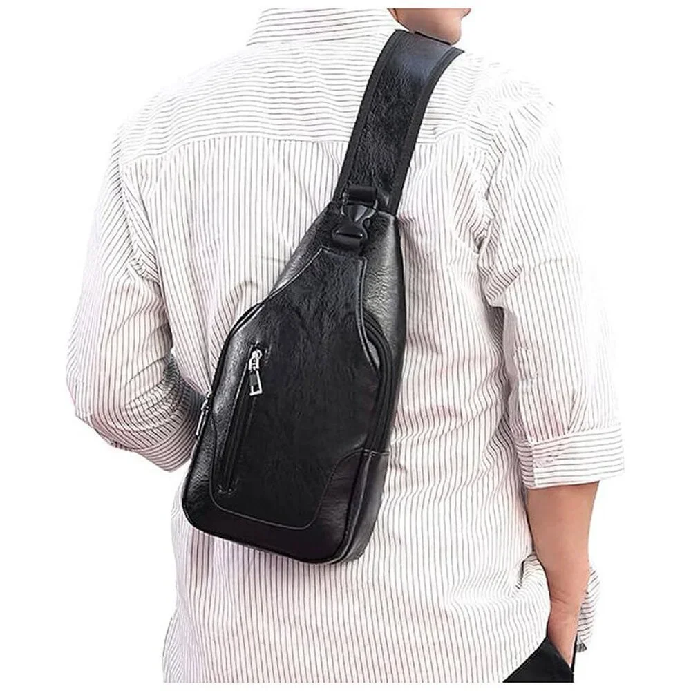 Sleek Black Men's Sling Bag with USB Charging Port